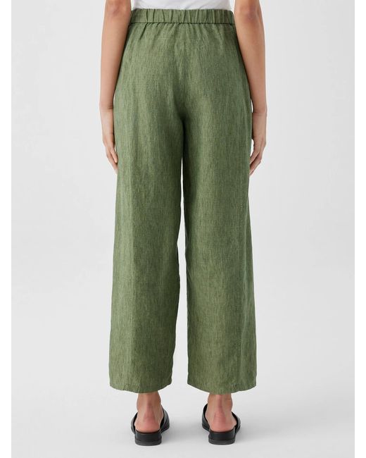 Eileen Fisher Green Washed Organic Linen Délavé Wide Trouser Pant