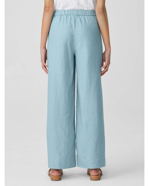 Eileen Fisher Blue Organic Linen Wide-leg Pant
