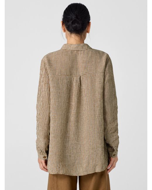Eileen Fisher Natural Puckered Organic Linen Classic Collar Shirt