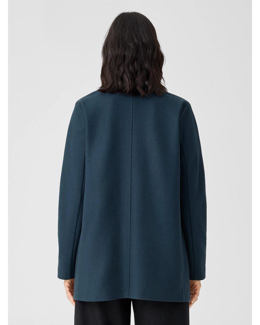 Eileen Fisher Blue Boiled Wool Jersey Long Blazer