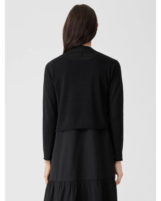 Eileen Fisher Black Organic Linen Cotton Jersey Cropped Cardigan