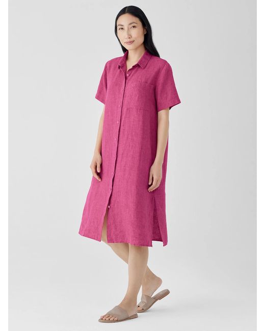 Eileen Fisher Pink Washed Organic Linen Délavé Shirtdress