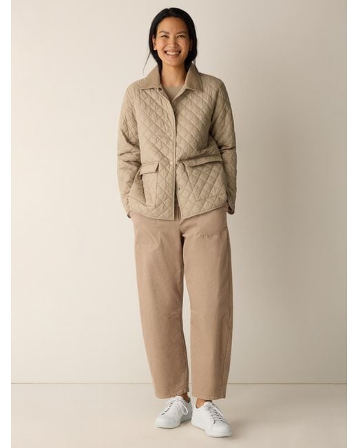 Eileen Fisher Natural Eggshell Recycled Nylon Quilted Classic Collar Jacket