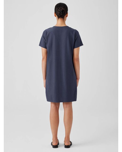 Eileen Fisher Blue Washable Stretch Crepe Jewel Neck Dress