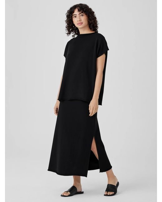 Eileen Fisher Black Organic Cotton Slubby Rib Knit A-line Skirt