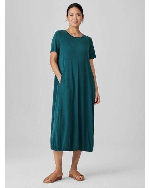 Eileen Fisher Green Fine Jersey Lantern Dress