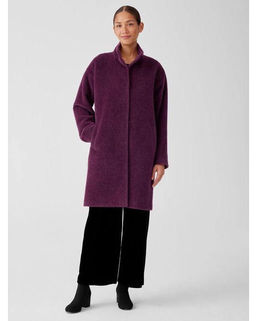 Eileen Fisher Purple Sheared Suri Alpaca Stand Collar Coat