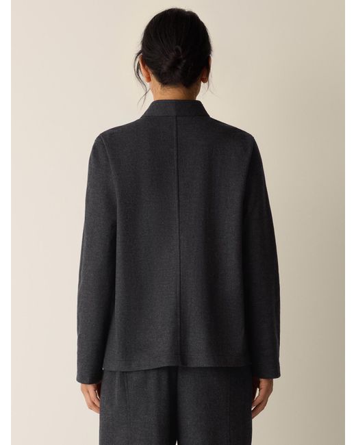Eileen Fisher Blue Melange Boiled Wool Jersey High Collar Jacket In Regenerative Wool