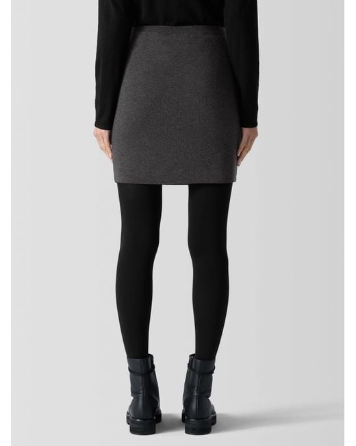 Eileen Fisher Black Merino Mini Skirt In Regenerative Wool