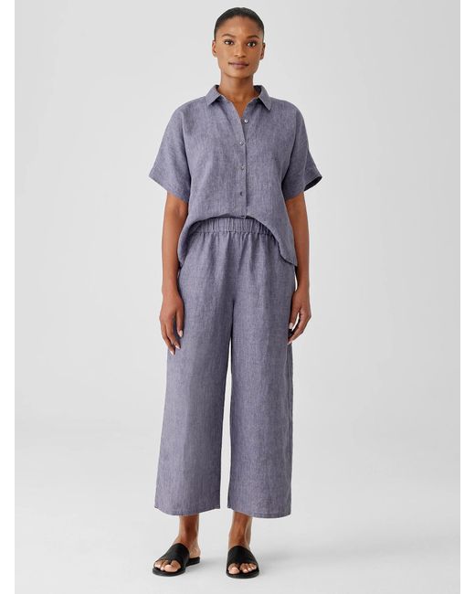 Eileen Fisher Washed Organic Linen Delave Wide-leg Pant in Blue | Lyst
