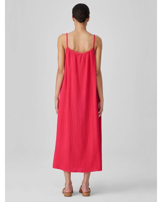 Eileen Fisher Red Organic Cotton Lofty Gauze Cami Dress