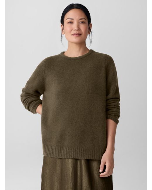 Eileen Fisher Green Cashmere Silk Boucle Bliss Crew Neck Long Top