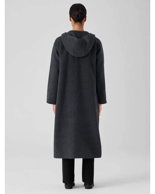 Eileen Fisher Black Doubleface Wool Cloud Hooded Coat