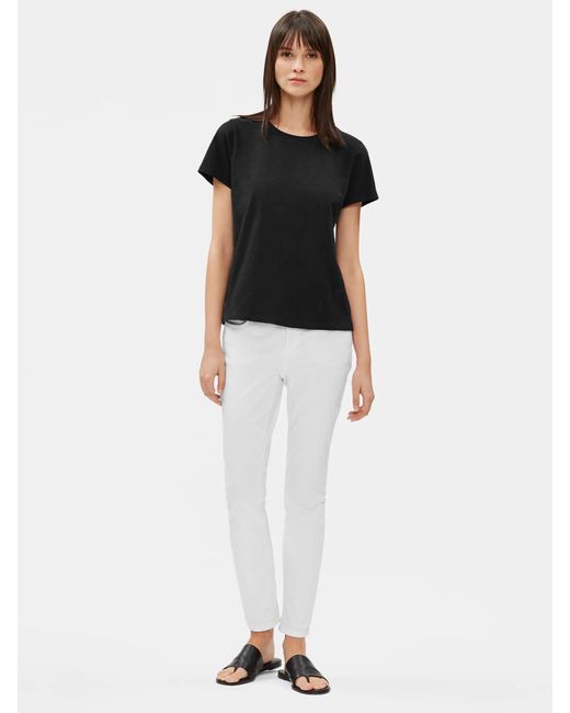 Eileen Fisher Black Organic Cotton Slub Short-sleeve Tee