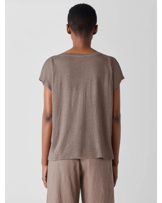 Eileen Fisher Brown Organic Linen Jersey V-neck Tee