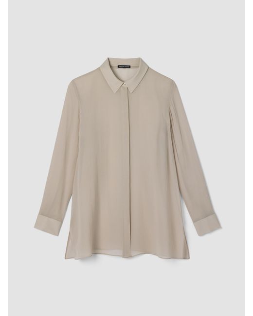 Eileen Fisher Natural Sheer Silk Georgette Classic Collar Shirt