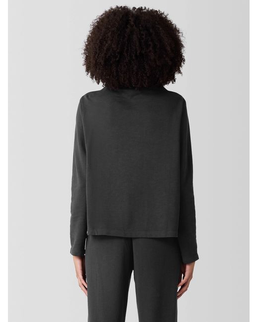 Eileen Fisher Black Garment-dyed Terry Funnel Neck Top