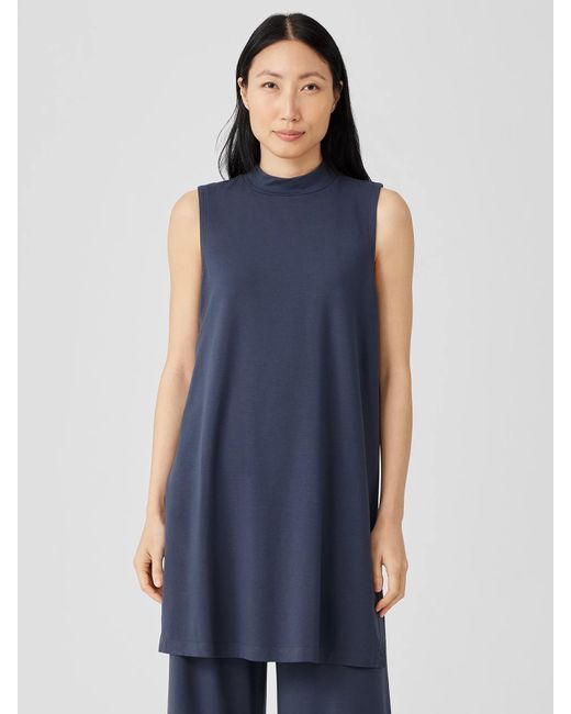 Eileen Fisher Stretch Jersey Knit Mock Neck Long Tank in Blue Lyst