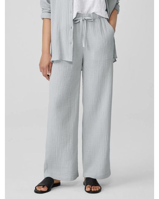 Eileen Fisher White Organic Cotton Lofty Gauze Straight Pant