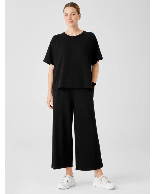 Eileen Fisher Organic Cotton Slubby Rib Knit Wide-leg Pant in Black | Lyst