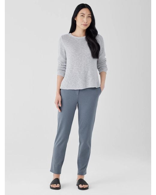 Eileen Fisher Blue Cotton Blend Ponte High-waisted Slim Pant