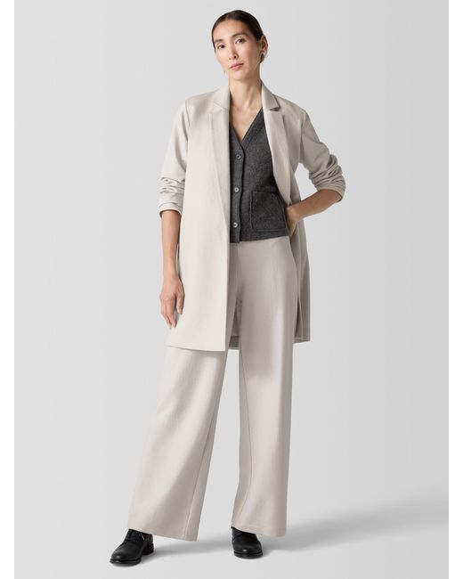 Eileen Fisher White Felted Wool Jersey Long Blazer In Regenerative Wool