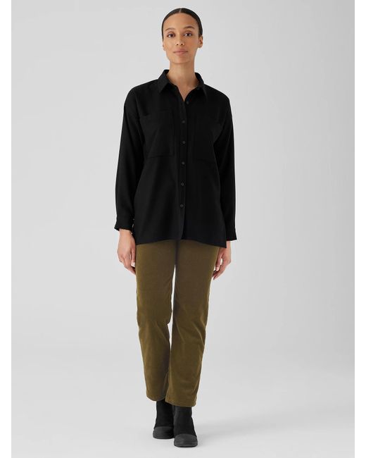 Eileen Fisher Black Soft Wool Flannel Classic Collar Shirt