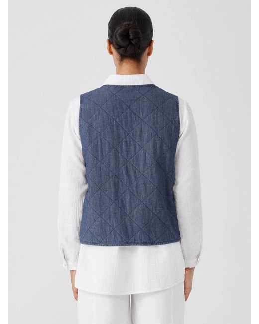 Eileen Fisher Blue Airy Organic Cotton Twill Quilted Vest