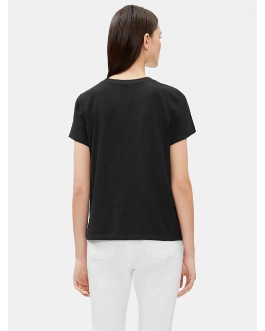 Eileen Fisher Black Organic Cotton Slub Short-sleeve Tee