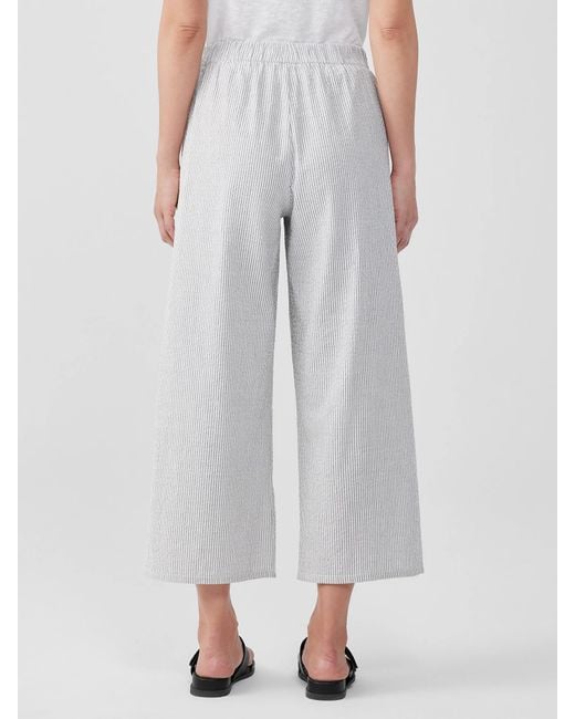 Eileen Fisher White Organic Cotton Ripple Wide-leg Pant
