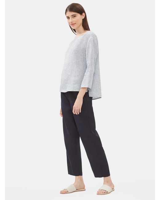 Eileen Fisher Women's White Yarn-dyed Organic Handkerchief Linen Box-top -  laplaya.ma