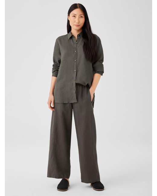 Eileen Fisher Multicolor Organic Linen Wide Trouser Pant
