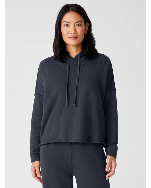 Eileen Fisher Organic Cotton French Terry Hooded Top in Blue | Lyst