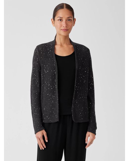 Eileen Fisher Black Merino Sequin Cardigan