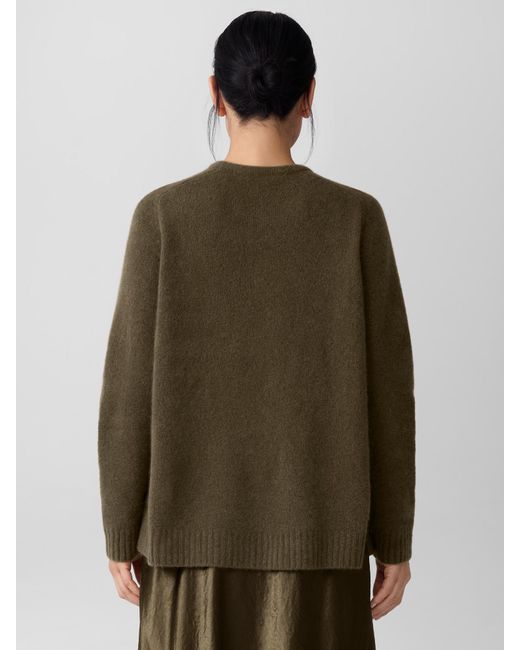 Eileen Fisher Green Cashmere Silk Boucle Bliss Crew Neck Long Top