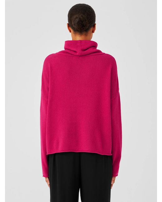Eileen Fisher Pink Cotton And Recycled Cashmere Turtleneck Box-top