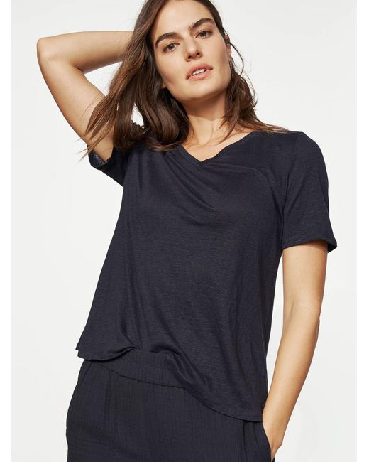 Eileen Fisher Blue Organic Linen Jersey V-neck Tee