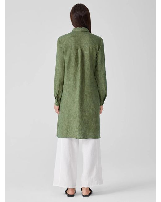 Eileen Fisher Green Washed Organic Linen Délavé Shirtdress