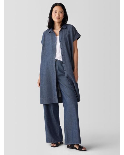 Eileen Fisher Blue Airy Organic Cotton Twill Shirtdress