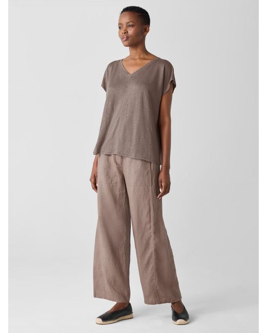 Eileen Fisher Brown Organic Linen Jersey V-neck Tee