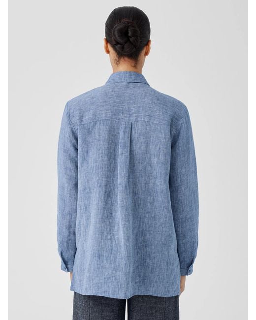 Eileen Fisher Blue Yarn-dyed Handkerchief Organic Linen Shirt