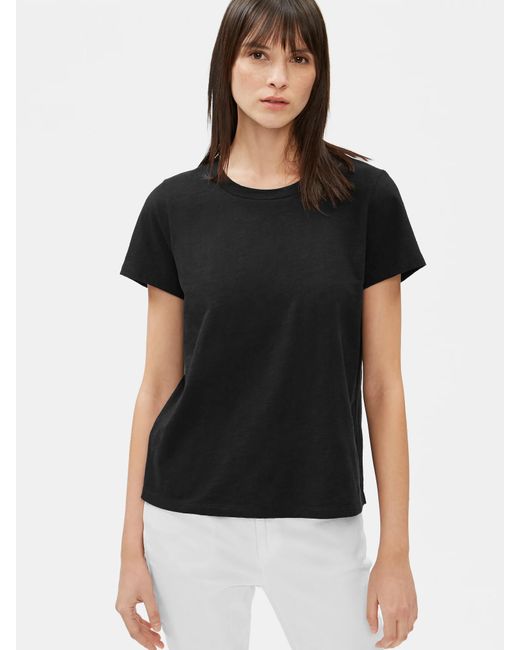 Eileen Fisher Black Organic Cotton Slub Short-sleeve Tee