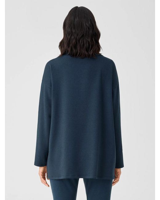 Eileen Fisher Blue Cozy Brushed Terry Hug Funnel Neck Top