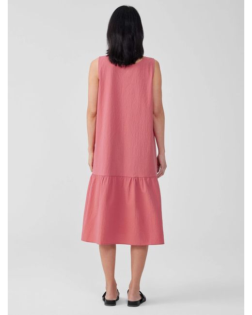 Eileen Fisher Pink Organic Cotton Pucker Tiered Dress