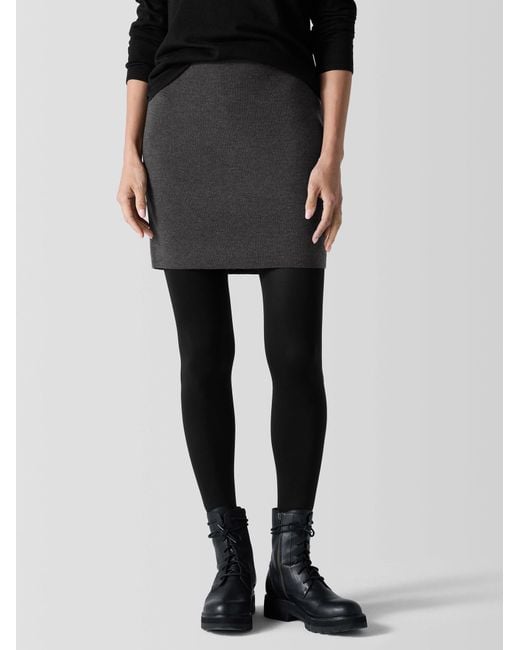 Eileen Fisher Black Merino Mini Skirt In Regenerative Wool