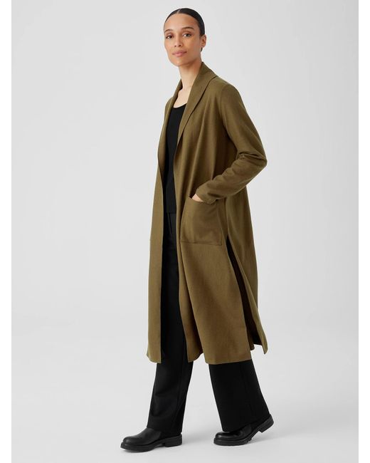 Eileen Fisher Green Boiled Wool Jersey High Collar Jacket