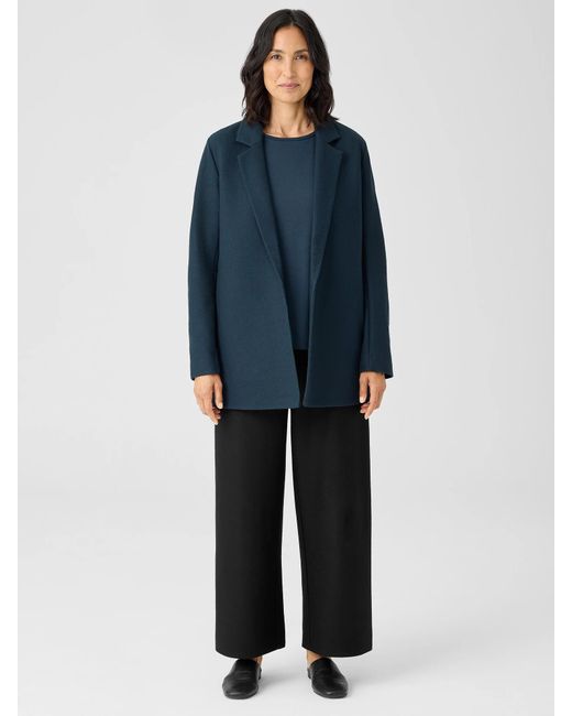 Eileen Fisher Blue Boiled Wool Jersey Long Blazer