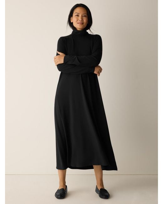 Eileen Fisher Black Stretch Jersey Knit Turtleneck Dress