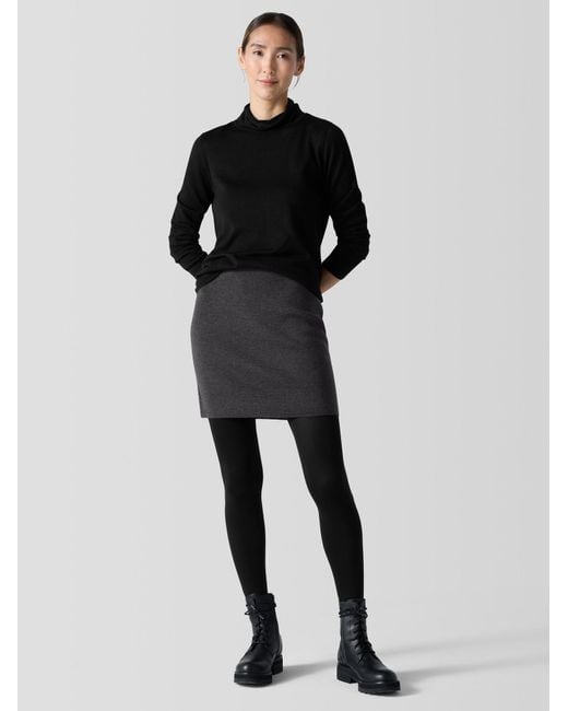 Eileen Fisher Black Merino Mini Skirt In Regenerative Wool