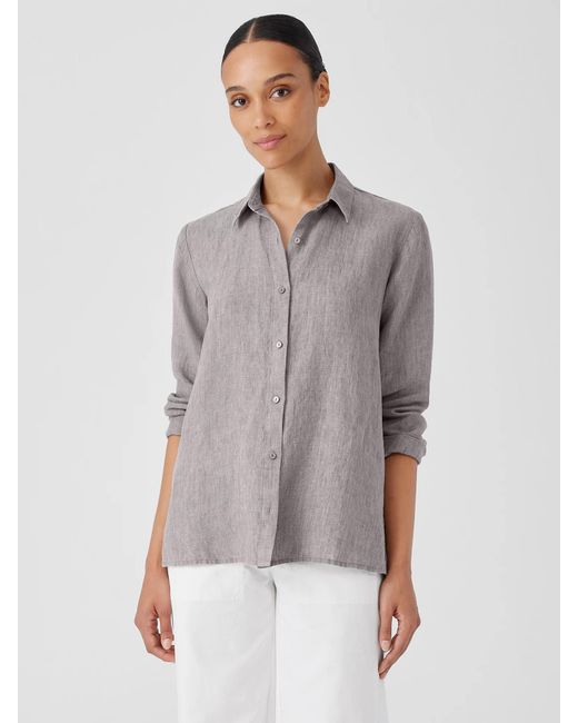Eileen Fisher Gray Washed Organic Linen Délavé Classic Collar Shirt